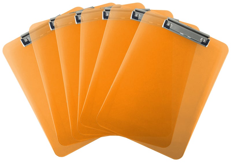 Trade Quest Plastic Clipboard Transparent Color Letter Size Low Profile Clip (Pack of 6) (Orange) - Image 1
